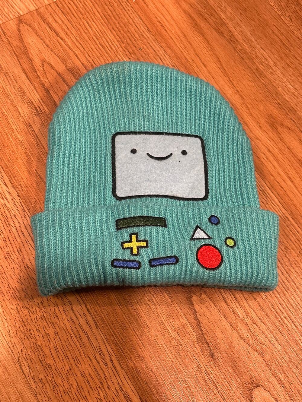 Adventure Time BMO Beamo Embroidered Ribbed Foldover Cuff Knit Beanie OS